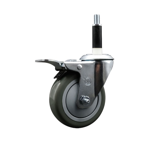 4'' Gray Poly Swivel 7/8'' Expanding Stem Caster Total Lock Brake